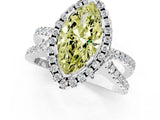 White gold Fancy Yellow Marquise Cut Diamond Halo Ring with Split Shank Pavé Band and Prong Setting_18