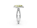 White gold Fancy Yellow Marquise Cut Diamond Halo Ring with Split Shank Pavé Band and Prong Setting_20