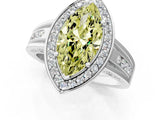 White gold Fancy Yellow Marquise Cut Diamond Halo Ring with Split Shank and Bezel Accents and Prong Setting_1