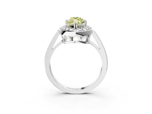 Platinum Fancy Yellow Marquise Cut Diamond Halo Ring with Split Shank and Four-Prong Setting
