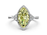 White gold Fancy Yellow Marquise Cut Diamond Halo Ring with Tapered Band and Four-Prong Setting_31