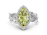 White gold Fancy Yellow Marquise Cut Diamond Halo Ring with Vintage Split Shank and Four-Prong Setting_101