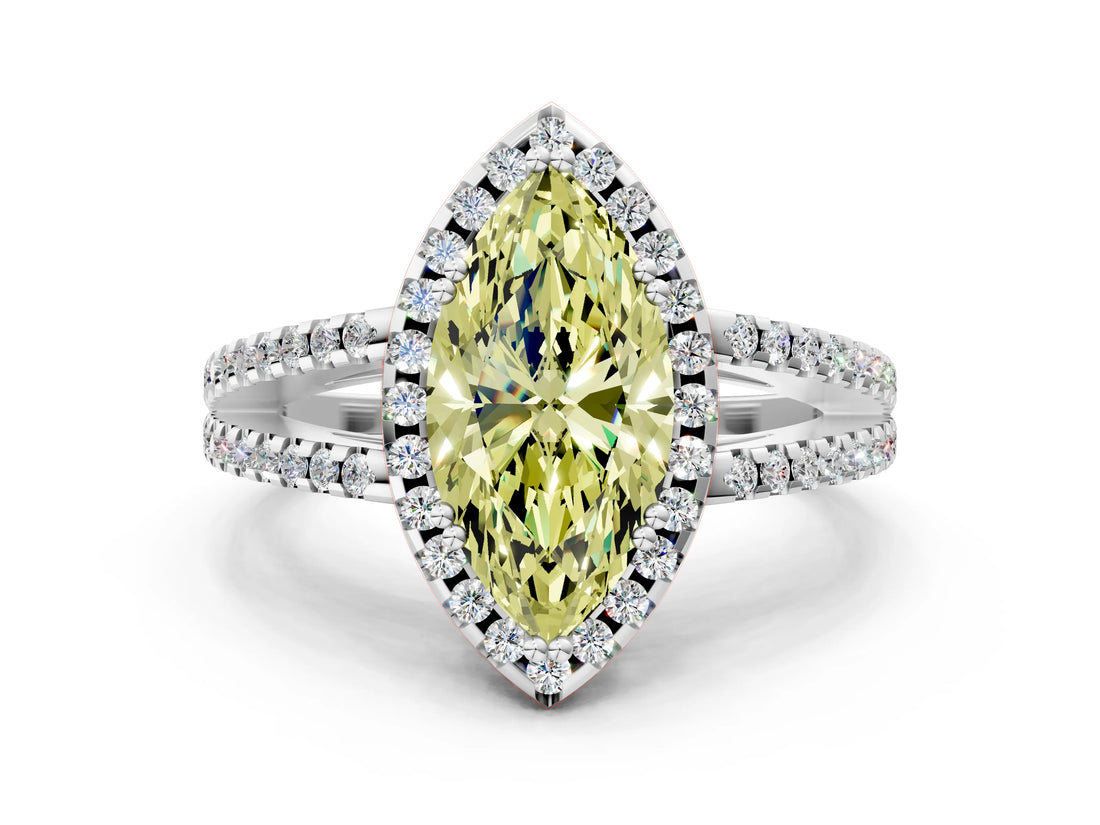 White gold Fancy Yellow Marquise Cut Diamond Halo Split Shank Engagement Ring_51