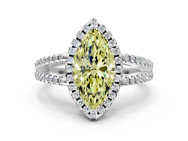 White gold Fancy Yellow Marquise Cut Diamond Halo Split Shank Engagement Ring