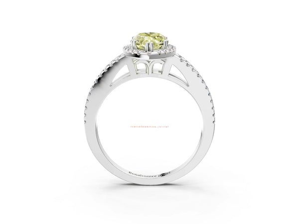White gold Fancy Yellow Marquise Cut Diamond Halo Split Shank Engagement Ring