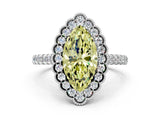 White gold Fancy Yellow Marquise  Cut Diamond Milgrain Floral Halo Engagement Ring with Pavé Band_39