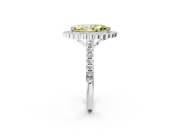 Platinum Fancy Yellow Marquise  Cut Diamond Milgrain Floral Halo Engagement Ring with Pavé Band