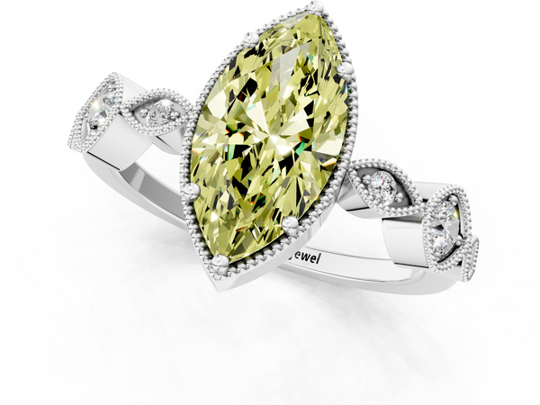 White gold Fancy Yellow Marquise  Cut Diamond Milgrain Marquise Band with Prong Setting
