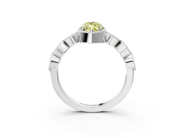White gold Fancy Yellow Marquise  Cut Diamond Milgrain Marquise Band with Prong Setting