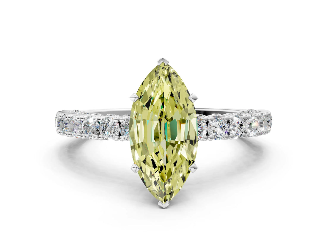 White gold Fancy Yellow Marquise Cut Diamond Pavé Band Solitaire Ring with Prong Setting_29