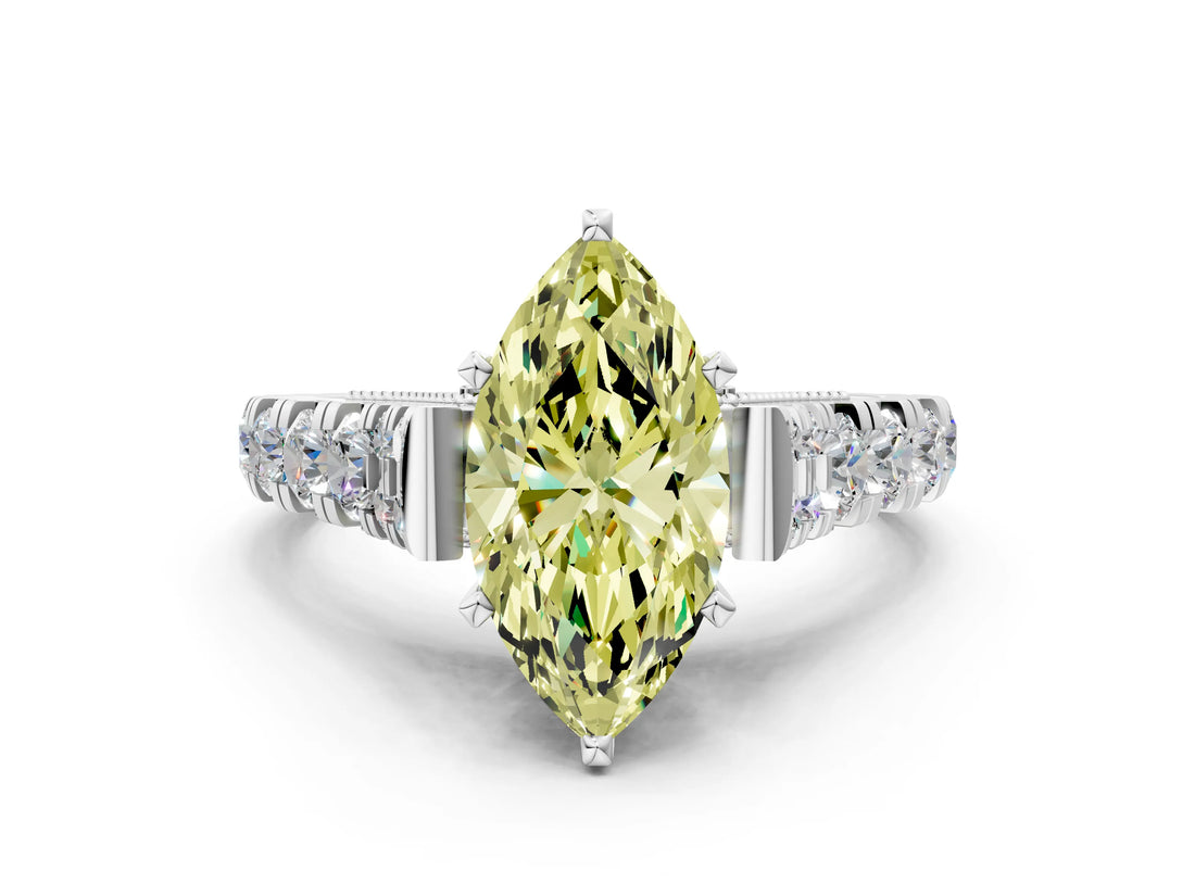White gold Fancy Yellow Marquise  Cut Diamond Pavé Band Solitaire with Four-Prong Setting_15