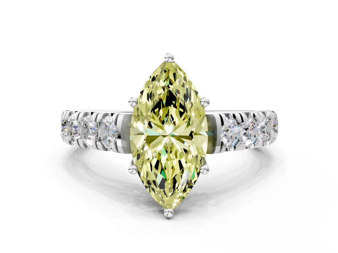 White gold Fancy Yellow Marquise  Cut Diamond Pavé Band Solitaire with Four-Prong Setting_3