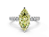 White gold Fancy Yellow Marquise  Cut Diamond Pavé Band with Four-Prong Setting
