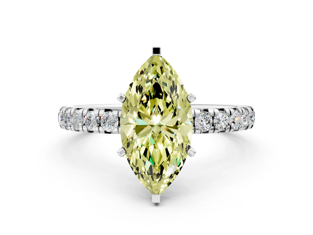 White gold Fancy Yellow Marquise  Cut Diamond Pavé Band with Four-Prong Setting_25
