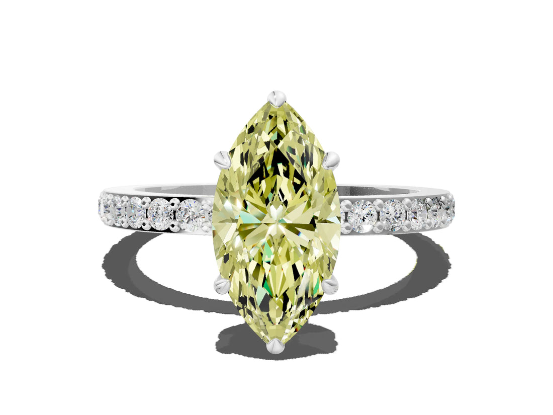 White gold Fancy Yellow Marquise Cut Diamond Pavé Engagement Ring with Round  Accents and Prong Setting_58
