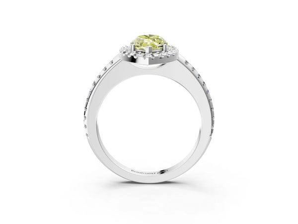 White gold Fancy Yellow Marquise Cut Diamond Pavé Halo Ring with Four-Prong Setting