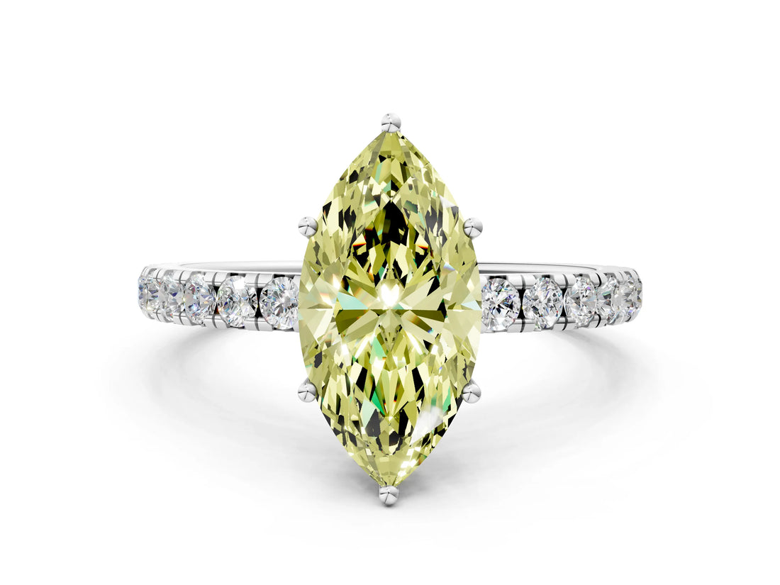 White gold Fancy Yellow Marquise Cut Diamond Pavé Solitaire Engagement Ring with Four-Prong Setting_34