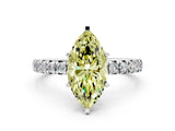 White gold Fancy Yellow Marquise Cut Diamond Pavé Solitaire Ring with Round Band and Prong Setting_13