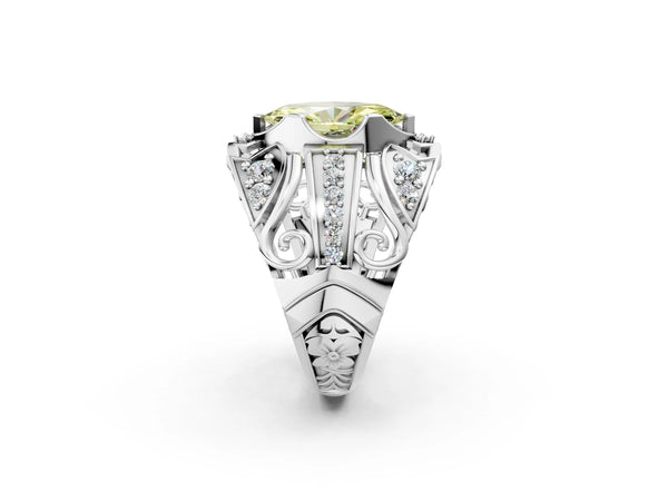 White gold Fancy Yellow Marquise Cut Diamond Pave Art Deco Split Shank Ring with Four-Prong Setting