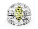 White gold Fancy Yellow Marquise Cut Diamond Pave Art Deco Split Shank Ring with Four-Prong Setting