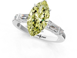 White gold Fancy Yellow Marquise  Cut Diamond Ring with Baguette Side Stones, Channel Set Band, and Four-Prong Setting_1