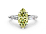 White gold Fancy Yellow Marquise  Cut Diamond Ring with Baguette Side Stones, Channel Set Band, and Four-Prong Setting