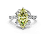 White gold Fancy Yellow Marquise Cut Diamond Ring with Pavé Band and Floral Prong Setting_39