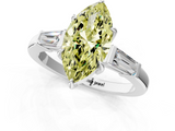 White gold Fancy Yellow Marquise  Cut Diamond Ring with Tapered Baguette Side Stones in Four-Prong Setting_1