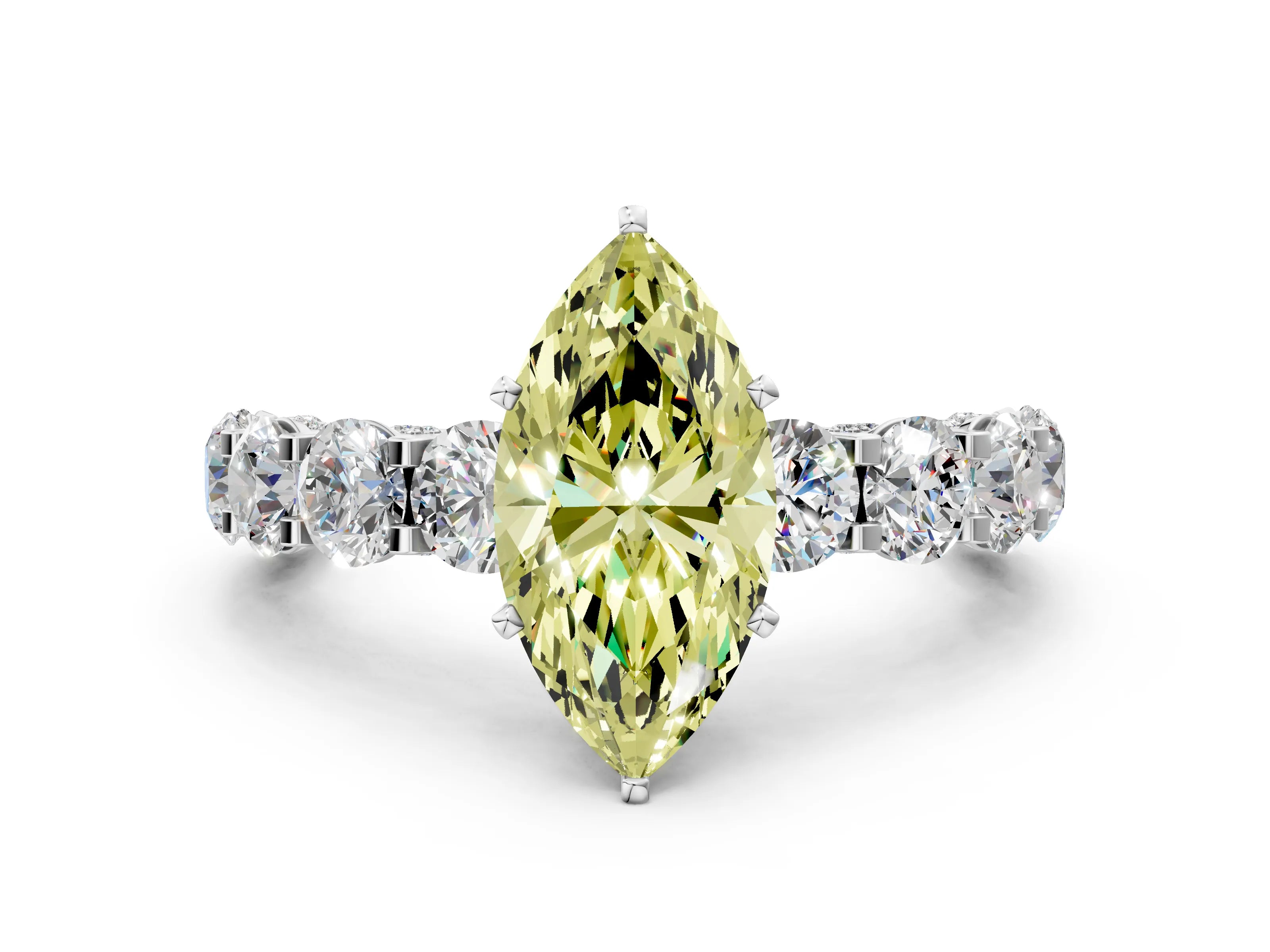 White gold Fancy Yellow Marquise Cut Diamond Side Stone Engagement Ring with Four-Prong Setting_36