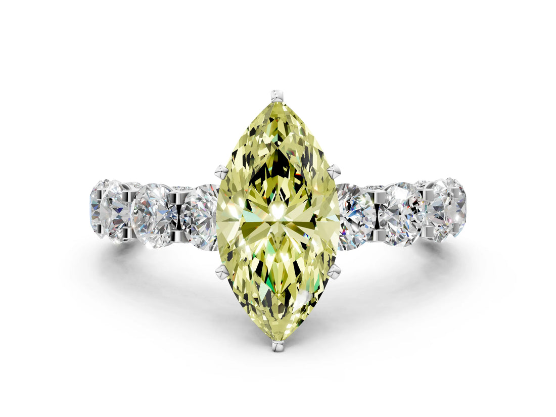White gold Fancy Yellow Marquise Cut Diamond Side Stone Engagement Ring with Four-Prong Setting_36