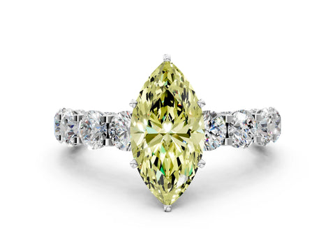White gold Fancy Yellow Marquise Cut Diamond Side Stone Engagement Ring with Four-Prong Setting_36