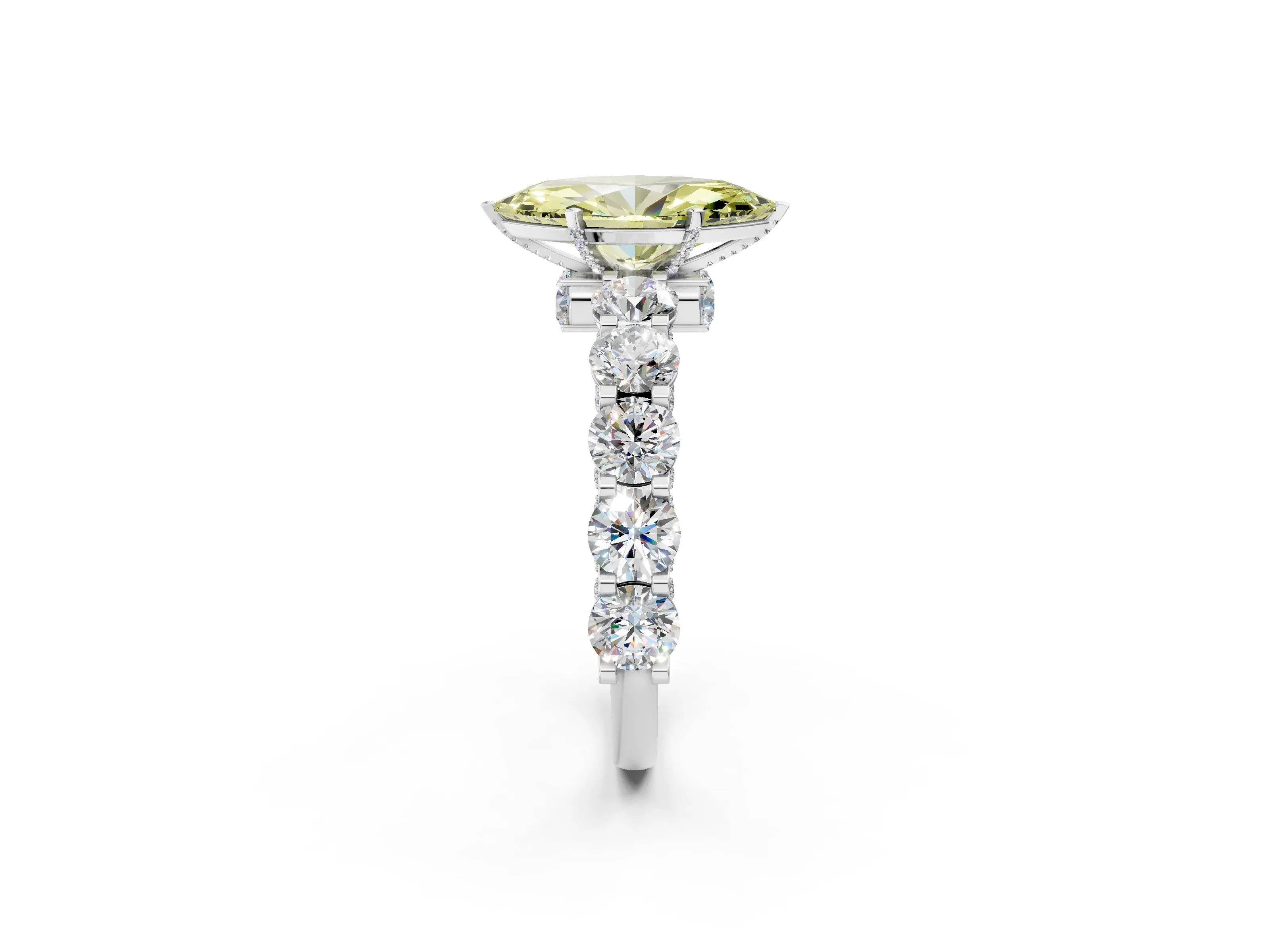 White gold Fancy Yellow Marquise Cut Diamond Side Stone Engagement Ring with Four-Prong Setting_38