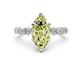 White gold Fancy Yellow Marquise Cut Diamond Side Stone Solitaire Ring with Round  and Four-Prong Setting_24