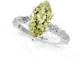 White gold Fancy Yellow Marquise Cut Diamond Side Stone Solitaire Ring with Round  and Four-Prong Setting_90