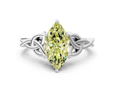 White gold Fancy Yellow Marquise Cut Diamond Solitaire Celtic Knot Ring with Four-Prong Setting_29