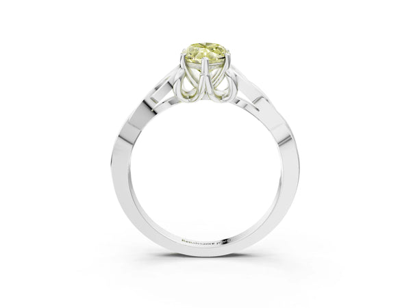 White gold Fancy Yellow Marquise Cut Diamond Solitaire Celtic Knot Ring with Four-Prong Setting