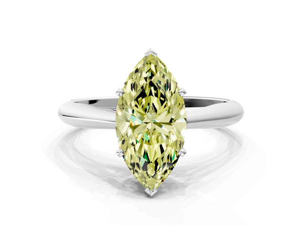 White gold Fancy Yellow Marquise Cut Diamond Solitaire Engagement Ring with Cathedral Setting and Four-Prong Mount