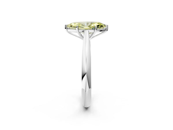 White gold Fancy Yellow Marquise Cut Diamond Solitaire Engagement Ring with Cathedral Setting and Four-Prong Mount