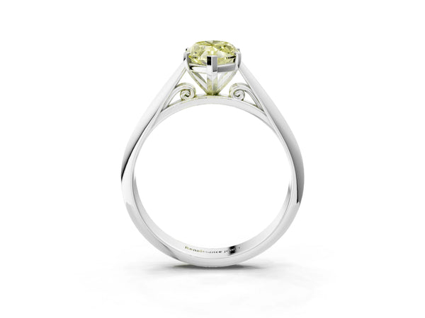 White gold Fancy Yellow Marquise Cut Diamond Solitaire Engagement Ring with Cathedral Setting and Four-Prong Mount