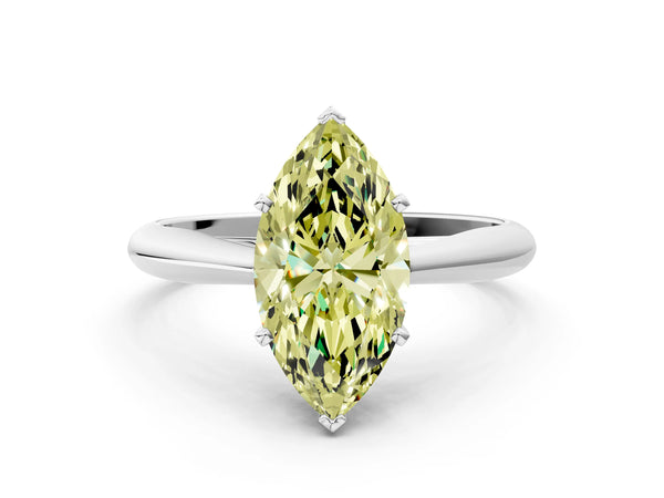 White gold Fancy Yellow Marquise Cut Diamond Solitaire Engagement Ring with Cathedral Setting and Four-Prong Mount