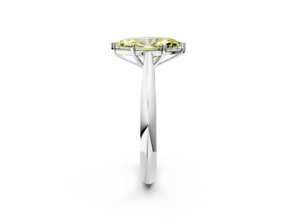 White gold Fancy Yellow Marquise Cut Diamond Solitaire Engagement Ring with Cathedral Setting and Four-Prong Mount