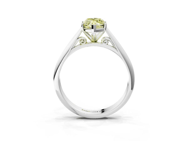 White gold Fancy Yellow Marquise Cut Diamond Solitaire Engagement Ring with Cathedral Setting and Four-Prong Mount