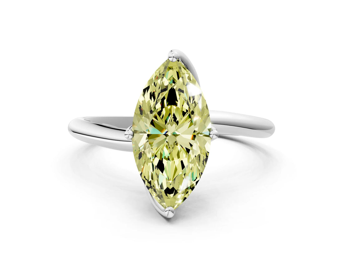White gold Fancy Yellow Marquise Cut Diamond Solitaire Engagement Ring with Four-Prong Setting and Classic Band_42