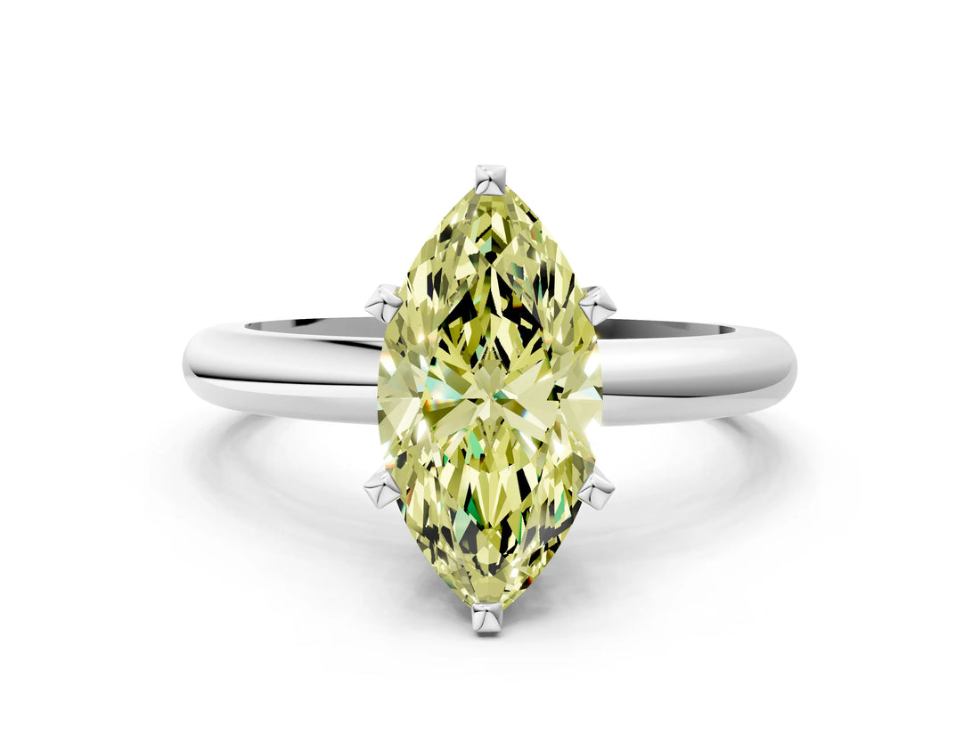 White gold Fancy Yellow Marquise Cut Diamond Solitaire Engagement Ring with Round Band and Four-Prong Setting_108