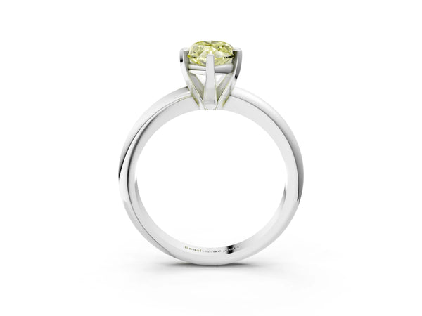 White gold Fancy Yellow Marquise Cut Diamond Solitaire Engagement Ring with Round Band and Four-Prong Setting