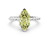 White gold Fancy Yellow Marquise Cut Diamond Solitaire Ring with Beaded Band and Prong Setting_119