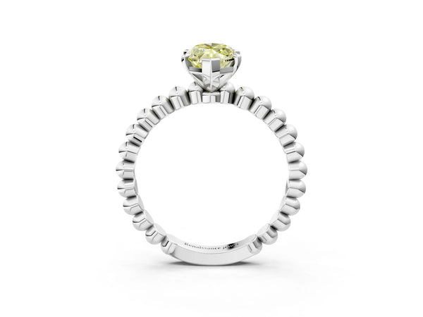 White gold Fancy Yellow Marquise Cut Diamond Solitaire Ring with Beaded Band and Prong Setting