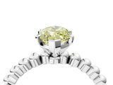 White gold Fancy Yellow Marquise Cut Diamond Solitaire Ring with Beaded Band and Prong Setting_121
