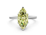 White gold Fancy Yellow Marquise Cut Diamond Solitaire Ring with Classic Band and Four-Prong Setting