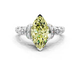 White gold Fancy Yellow Marquise Cut Diamond Solitaire Ring with Filigree Band and Four-Prong Setting_16